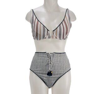 JESSICA SIMPSON Women's Swimsuit Multi Geometric Bikini Top Size L Bottom Size L